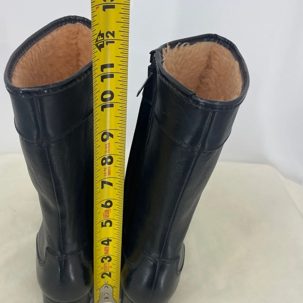 Black RUBBER Women's RAIN Boots SIZE 8 FLEESE LINED SIDE ZIPPER